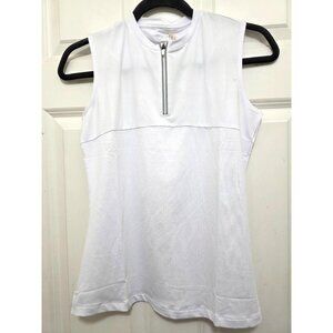 Garb Youth White Sleeveless Performance Polo Shirt XL With Zip Front & Sun Prote